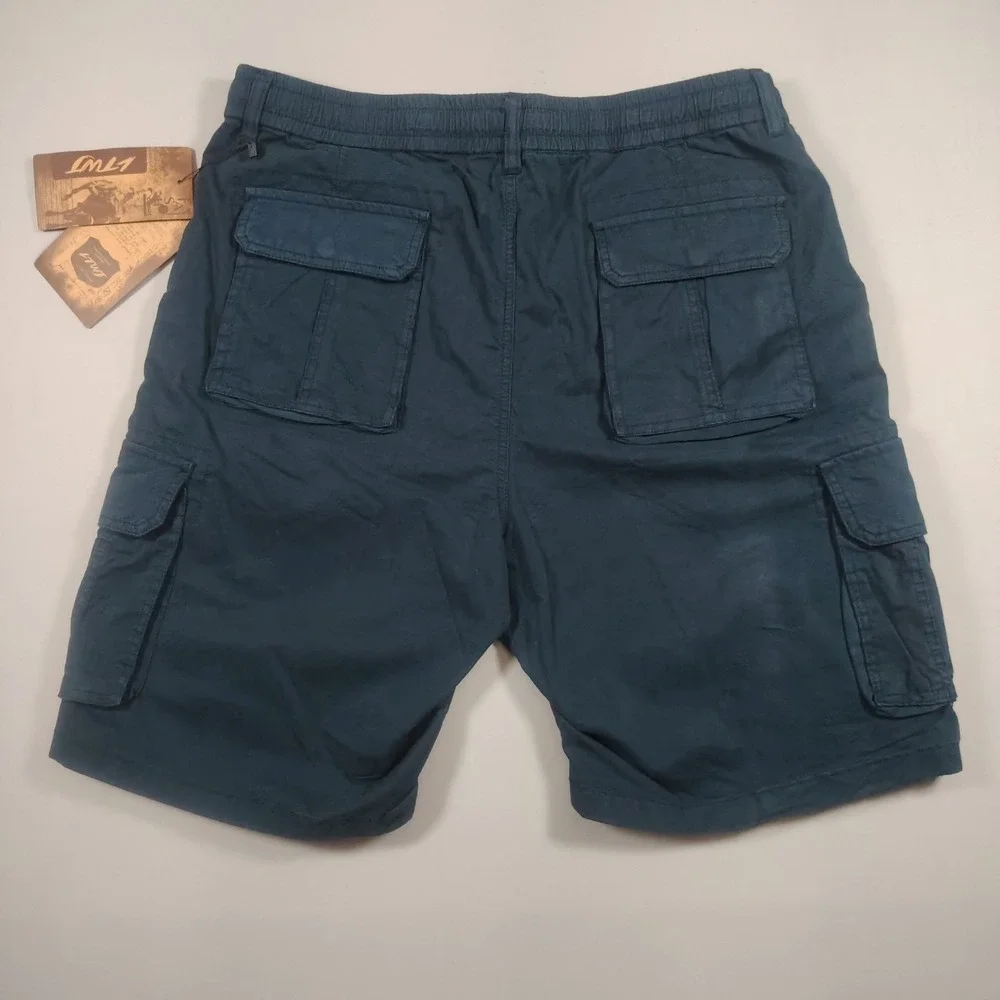 LTWT Cargo Shorts Mens 2XL Teal Blue Elastic Waist Utility Pockets Cotton Blend
